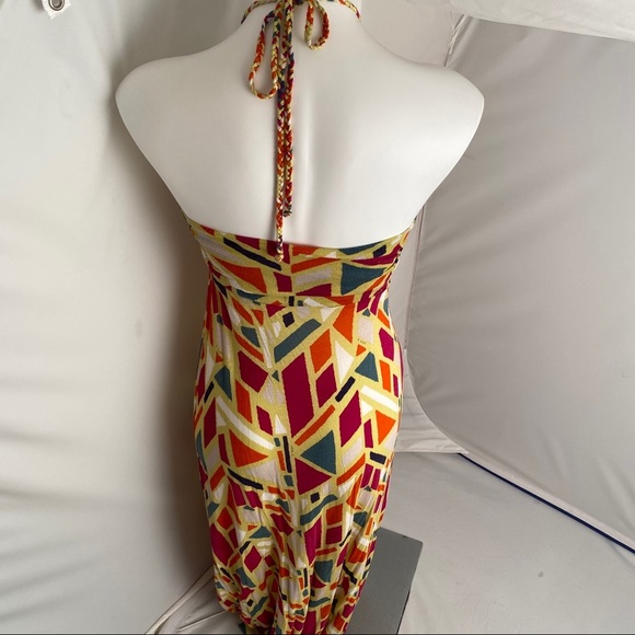T-Bags Los Angeles multicolor geometric print halter maxi dress XS - Picture 3 of 6